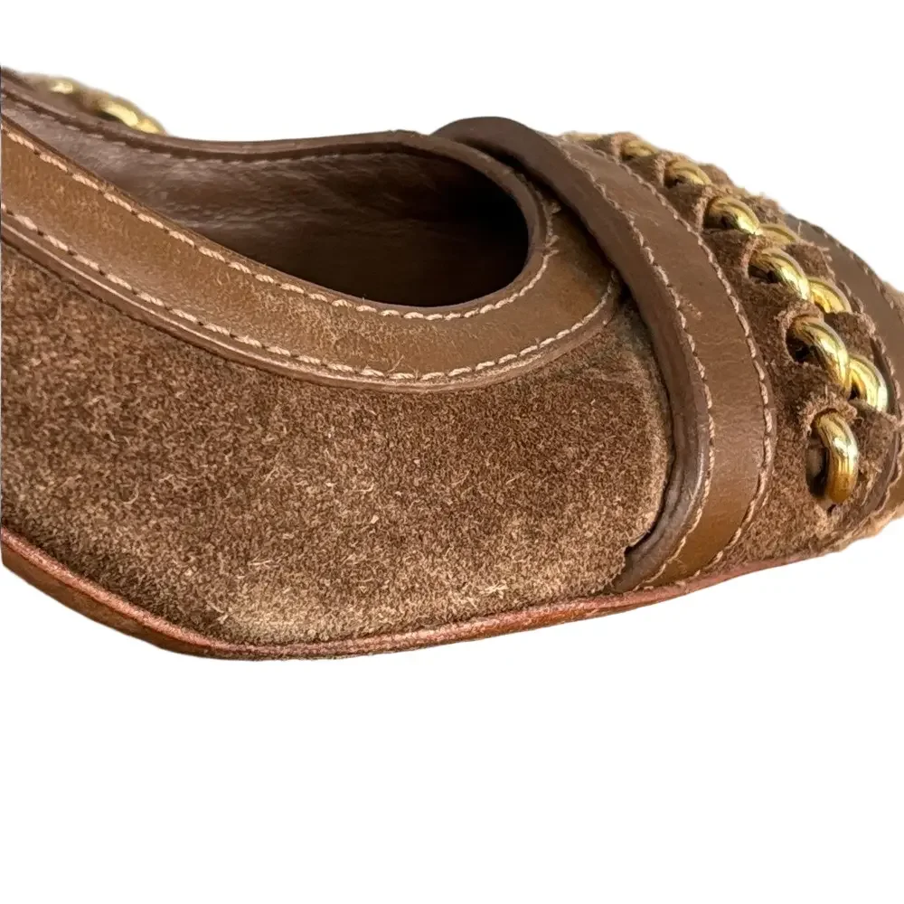 Tory Burch Y2K Salem Brown Suede Pumps with Gold-tone Chain Detail size 9.5 - Picture 6 of 12